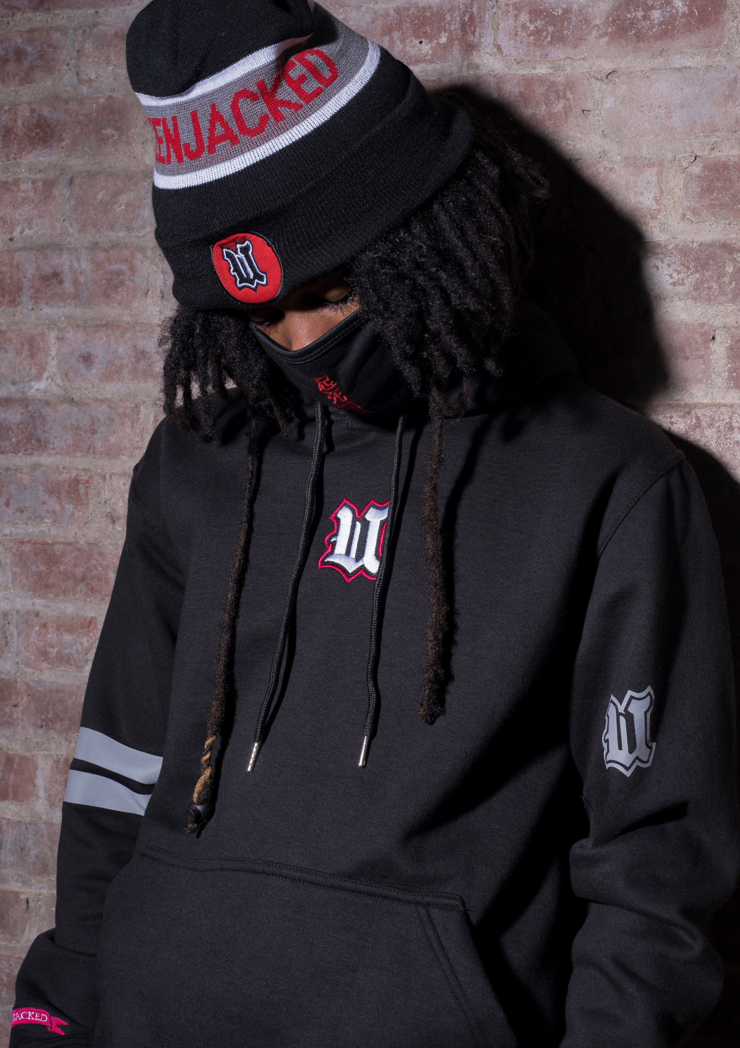 Model Wearing UBJ Beanie & Dreams Black Hoodie Front View