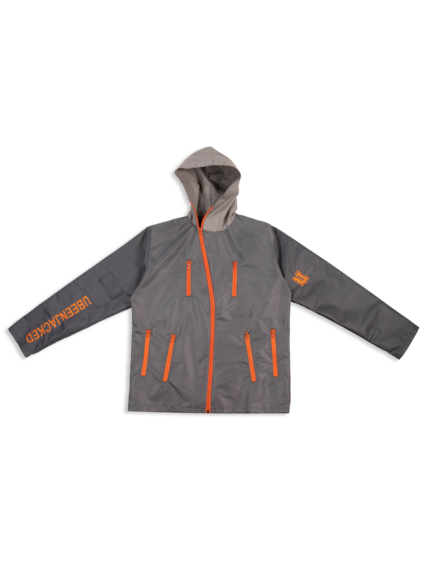 Grey Nylon Jacket Flat Lay Front View