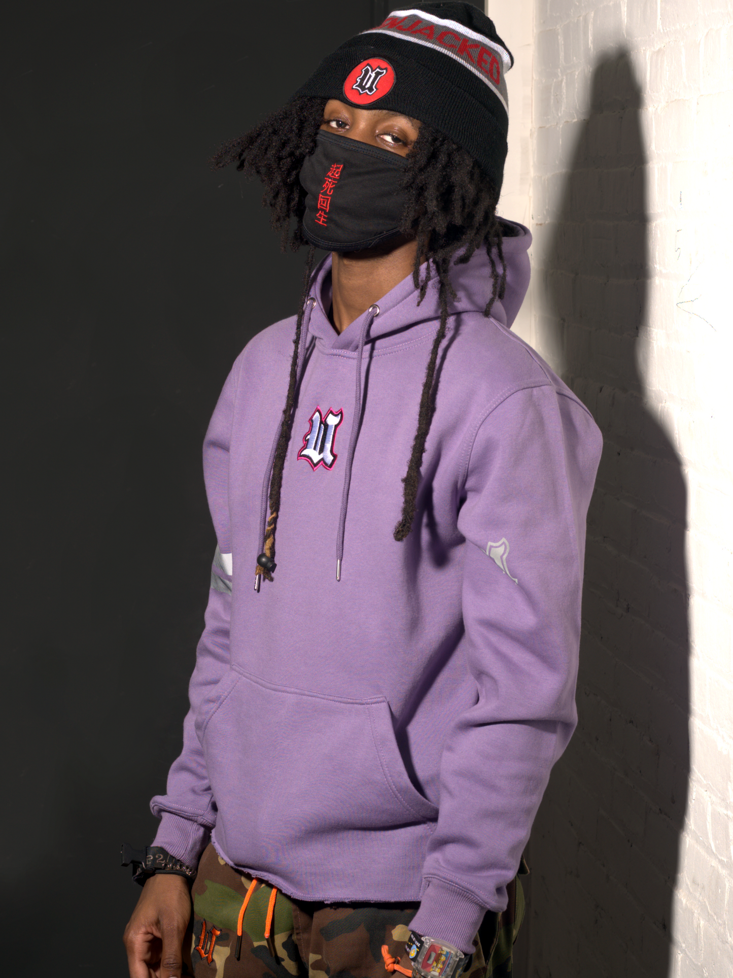 Model Wearing UBJ Beannie & DCDCT Lilac Hoodie