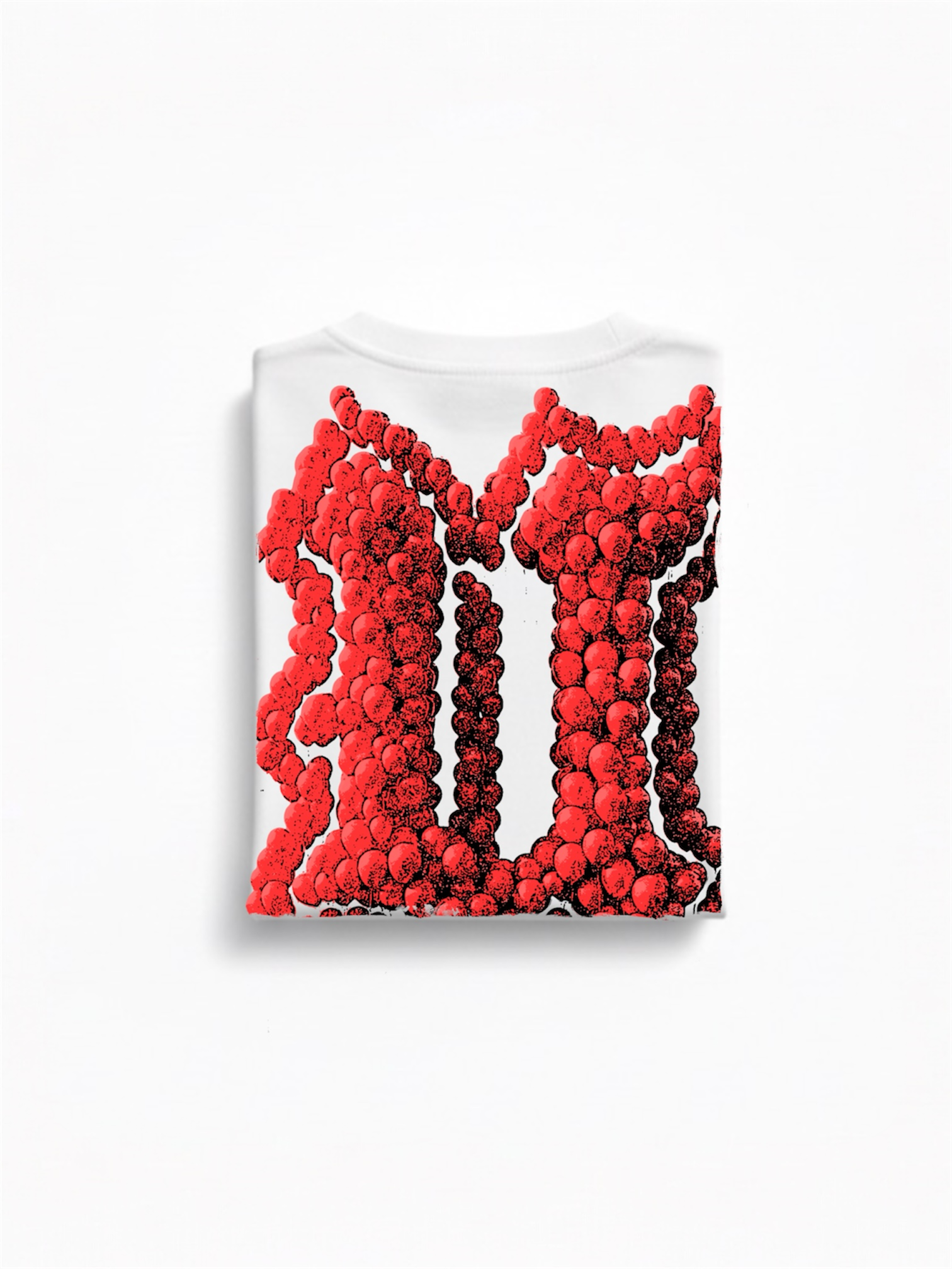 White shirt with red pattern on a white background