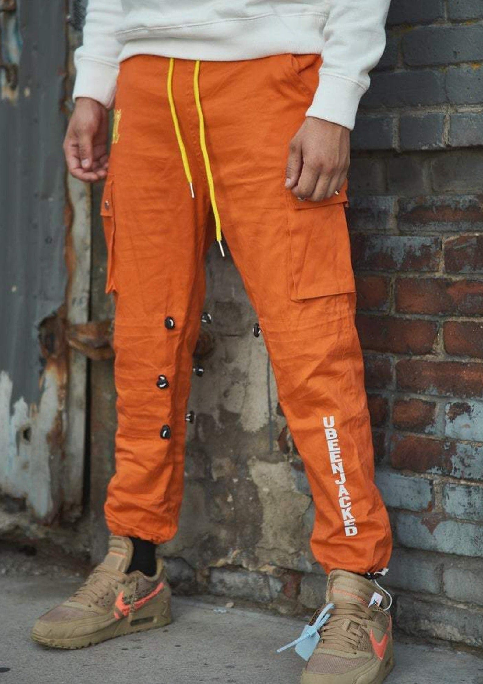 Orange Cargo Pants on Model