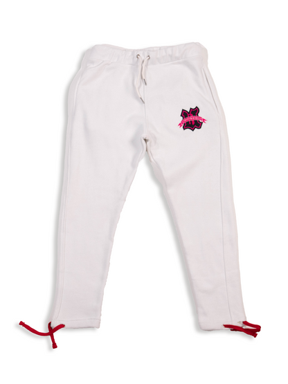 White UBJ Sweatpants Flat Lay Front View