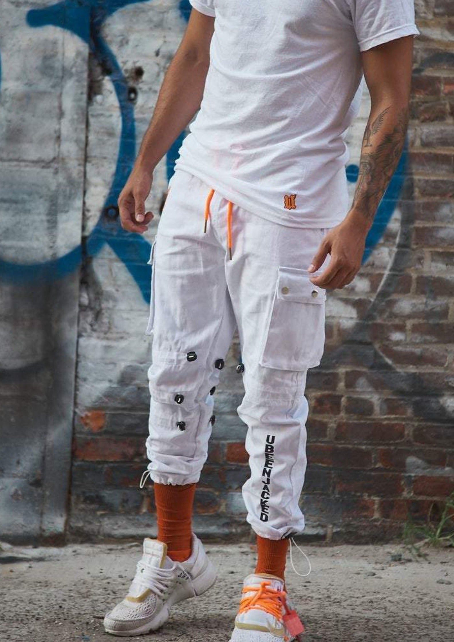 Front View White Cargo Pants on Model Lifestyle shot